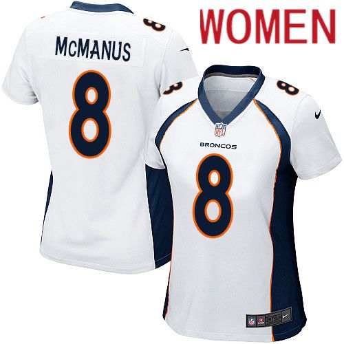 Women Denver Broncos #8 Brandon McManus White Nike Game NFL Jersey->women nfl jersey->Women Jersey